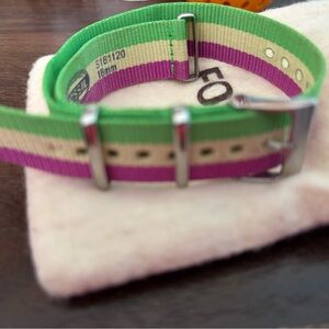 Fossil Green and Purple Nylon Watch Strap